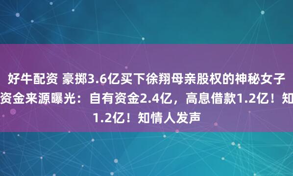 好牛配资 豪掷3.6亿买下徐翔母亲股权的神秘女子李蓉蓉，资金来源曝光：自有资金2.4亿，高息借款1.2亿！知情人发声